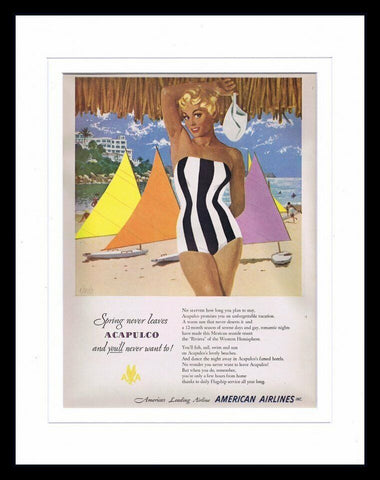 1951 American Airlines Acapulco Framed 11x14 ORIGINAL Vintage Advertisement 