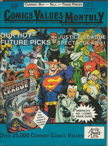 ORIGINAL Vintage Apr 1992 Comics Values Monthly Magazine #69 Justice League