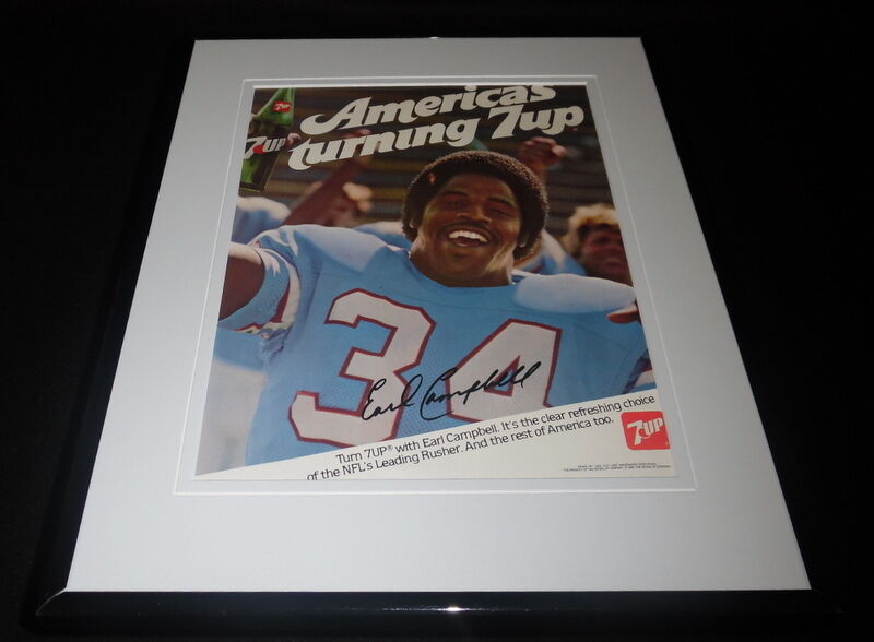 Earl Campbell 11x14 Facsimile Signed Framed 1980 7 Up Advertising Display Oilers