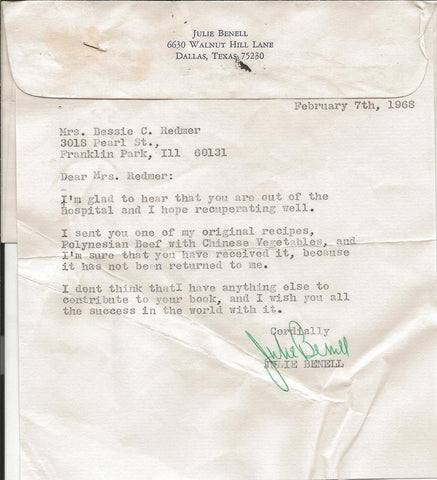 Julie Benell Signed 1968 Typed Letter Dallas Morning News