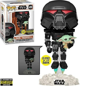 NEW SEALED 2022 Funko Pop Figure Mandalorian Dark Trooper Grogu GLOW GITD