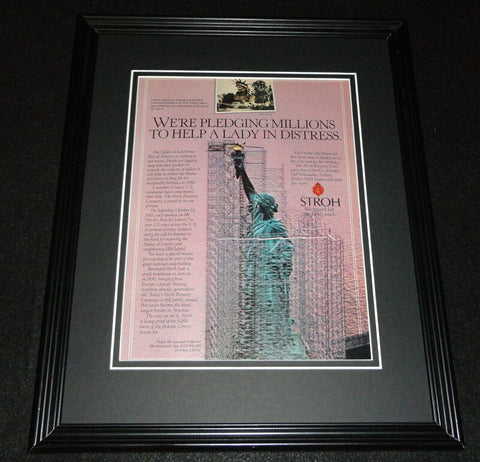 1985 Stroh's Beer Statue of Liberty Pledge Framed 11x14 ORIGINAL Advertisement