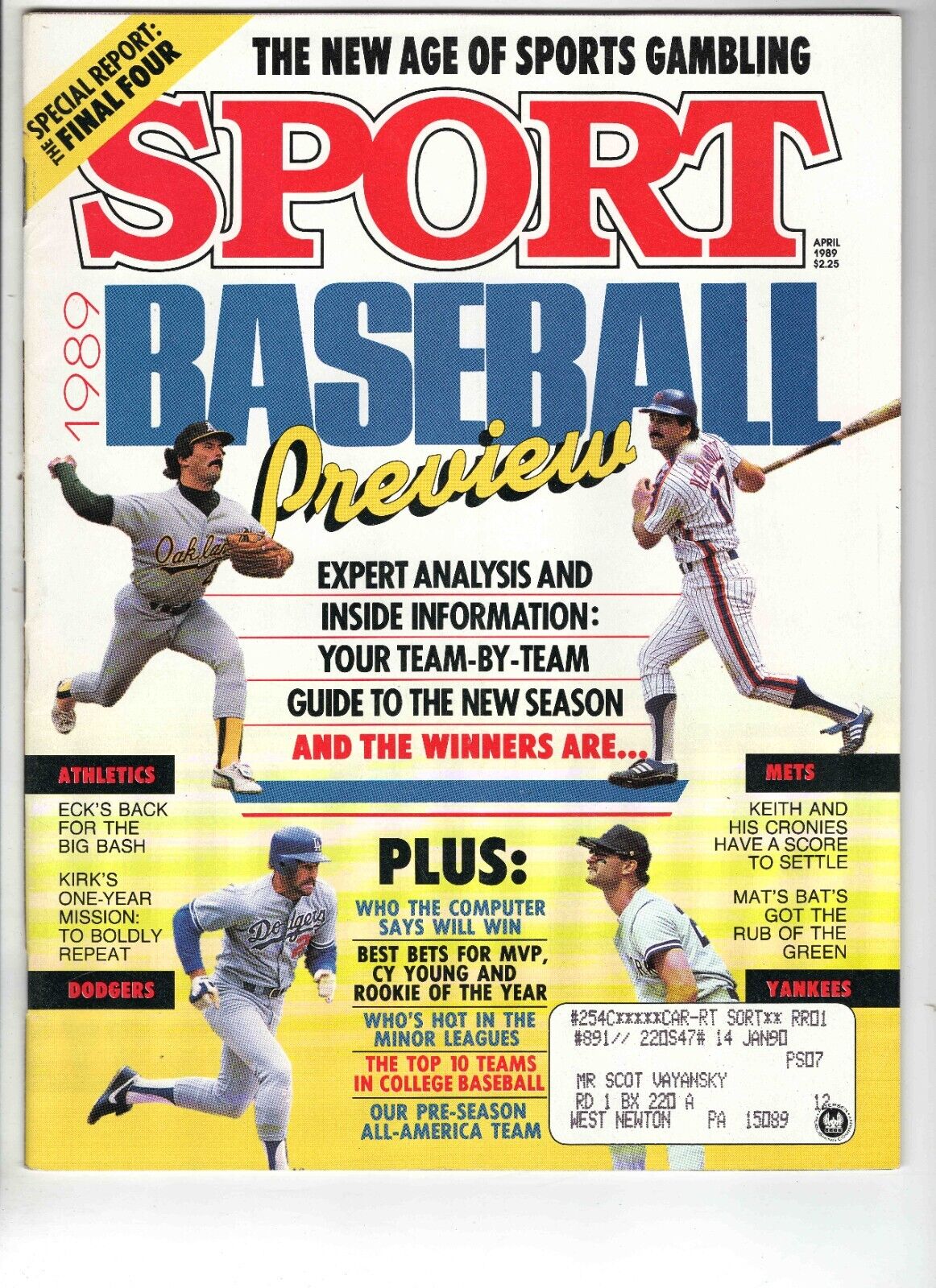 Apr 1989 Sport Magazine Dennis Eckersley Don Mattingly Kirk Gibson