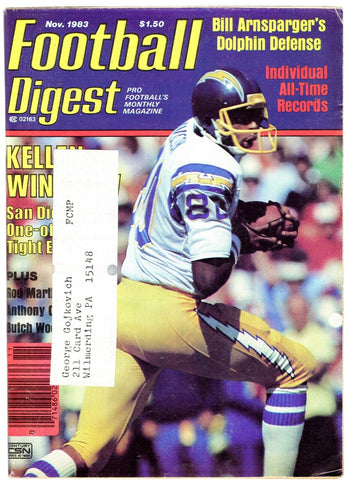 VINTAGE Nov 1983 Football Digest Magazine Kellen Winslow Chargers