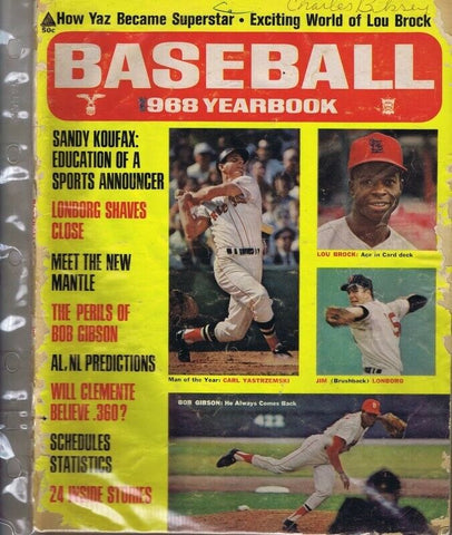 ORIGINAL Vintage 1968 Baseball Yearbook Magazine Bob Gibson Lou Brock Yaz