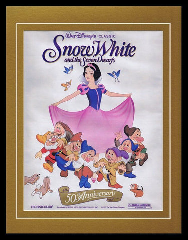 1989 Disney Snow White & Seven Dwarfs 11x14 Framed ORIGINAL Advertisement 