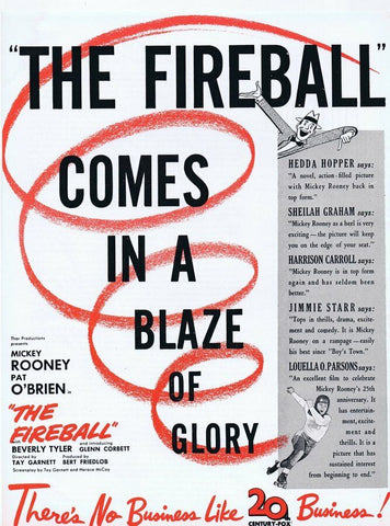 1950 The Fireball ORIGINAL Vintage 9x12 Industry Ad Mickey Rooney Pat O'Brien