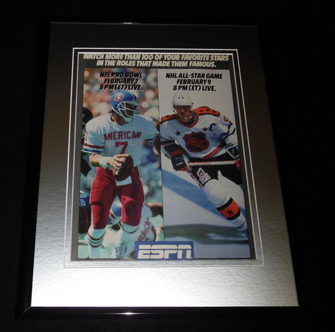 1988 ESPN John Elway / Wayne Gretzky Framed 11x14 ORIGINAL Advertisement