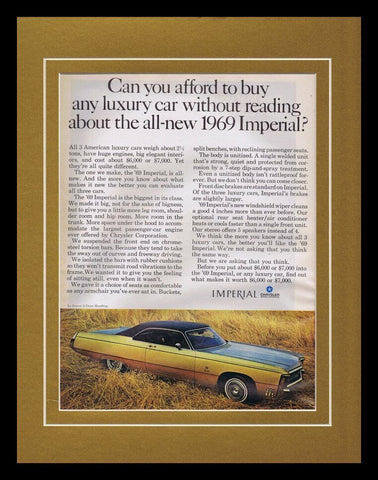 1969 Chrysler Imperial ORIGINAL Vintage 11x14 Framed Advertisement 