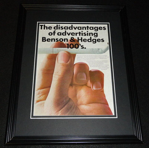 1968 Benson & Hedges 100s Cigarettes Framed 11x14 ORIGINAL Advertisement