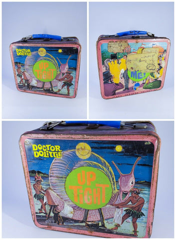 ORIGINAL Vintage 1968 Aladdin Dr Dolittle Metal Lunch Box Covered in Stickers