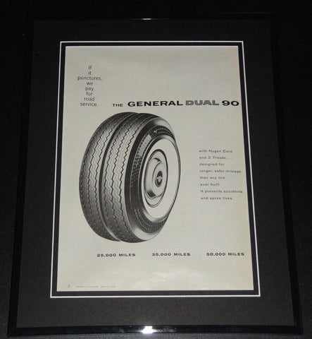 1959 General Dual 90 Tires 11x14 Framed ORIGINAL Vintage Advertisement