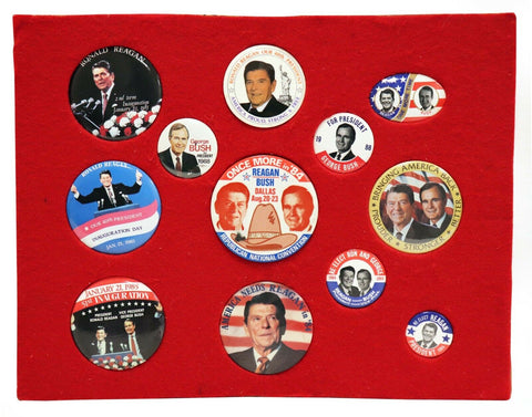 VINTAGE 1984 1988 Ronald Reagan + George HW Bush Campaign Button Display of 12