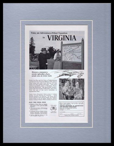 1961 Virginia Tourism Travel Framed 11x14 ORIGINAL Vintage Advertisement 