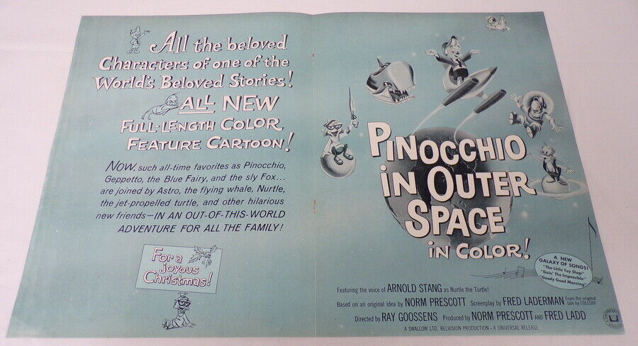 VINTAGE 1965 Pinocchio in Outer Space 12x18" Industry Poster Ad Arnold Stang