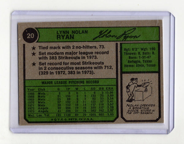 Nolan Ryan 1974 Topps #20 Card Angels