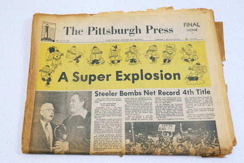 ORIGINAL Vintage Jan 21 1980 Pittsburgh Steelers 4th Super Bowl Newspaper