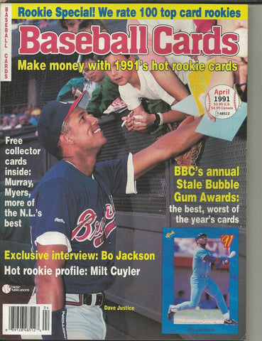 ORIGINAL Vintage Apr 1991 Baseball Cards Magazine w/ Cards Dave Justice