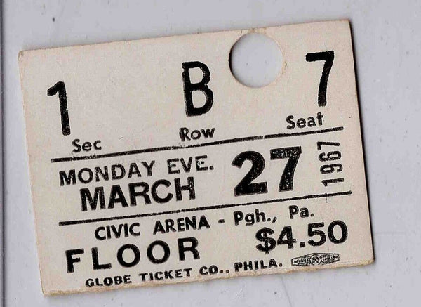 Mar 27 1967 Paul Revere & The Raiders Ticket Pittsburgh Civic Arena