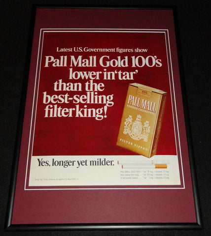 1972 Pall Mall Famous Cigarettes Framed 12x18 ORIGINAL Advertisement