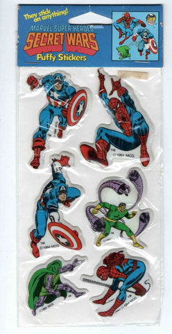 VINTAGE SEALED 1984 Marvel Secret Wars Puffy Stickers Set Spider-Man Doc Ock Cap