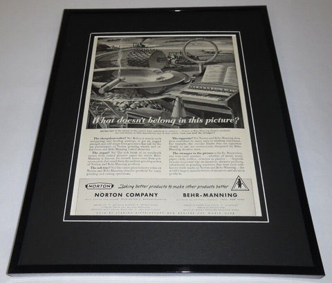 1951 Norton Co / Behr Manning Framed 11x14 ORIGINAL Vintage Advertisement