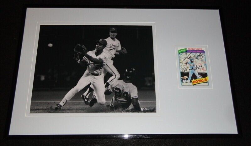 Frank White Signed Framed 11x17 Photo Display Royals Turning Double Play