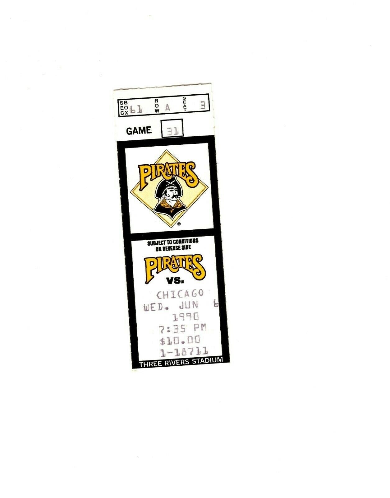 June 6 1990 Chicago Cubs @ Pittsburgh Pirates Ticket Greg Maddux Quick Hook!