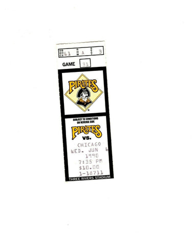 June 6 1990 Chicago Cubs @ Pittsburgh Pirates Ticket Greg Maddux Quick Hook!