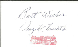 Virgil Fire Trucks Signed 3x5 Index Card 2x WS Champ Threw 2 No Hitters in 1952