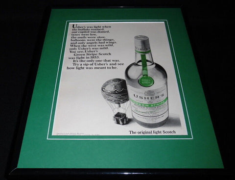 1968 Usher's Green Stripe Scotch Whisky 11x14 Framed ORIGINAL Advertisement