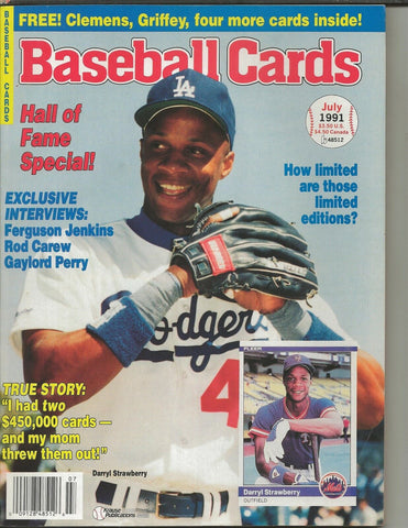 ORIGINAL Vintage July 1991 Baseball Cards Magazine w/ Cards Darryl Strawberry