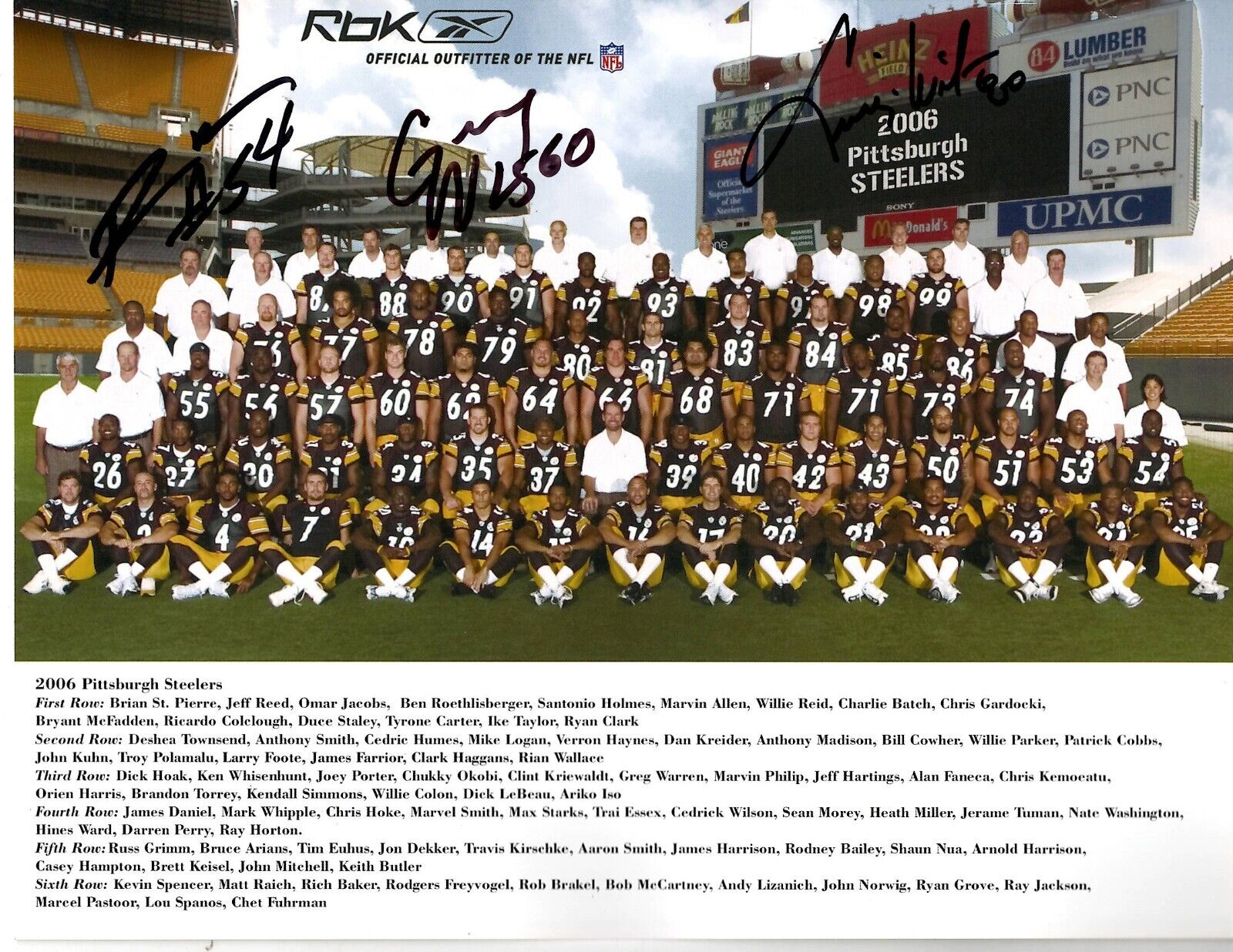 2006 Pittsburgh Steelers Signed 8x10 Photo (Last Bill Cowher Season)