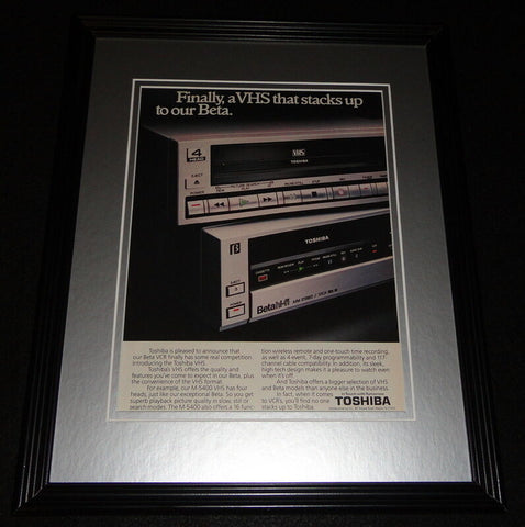 1985 Toshiba VHS & Beta 11x14 Framed ORIGINAL Vintage Advertisement 