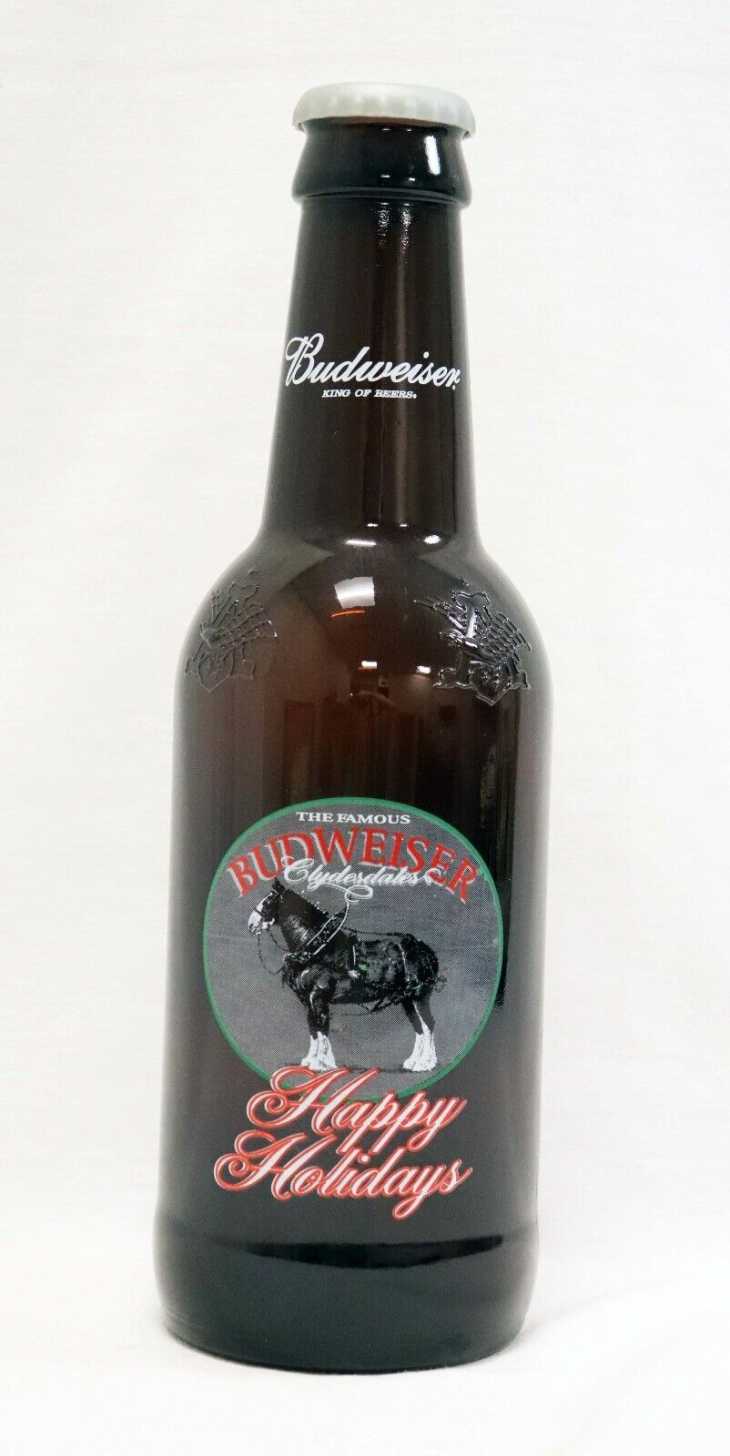 VINTAGE 14" HUGE  Budweiser Happy Holidays Empty Glass Novelty Beer Bottle