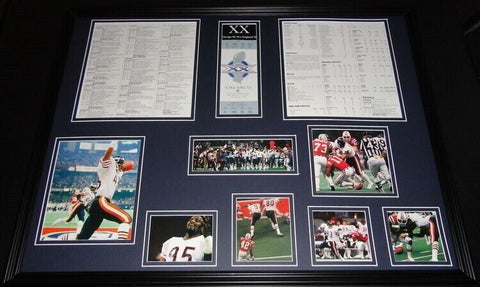 Super Bowl XX Framed 18x24 Repro Ticket Boxscore & Photo Set Bears vs Patriots