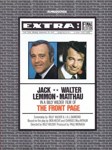 The Front Page 1974 ORIGINAL Vintage 9x12 Industry Ad Lemmon Matthau