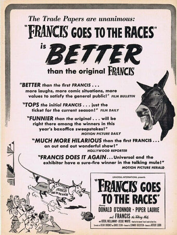 Francis Goes to the Races ORIGINAL Vintage 1951 9x12 Industry Ad Donald O'Connor