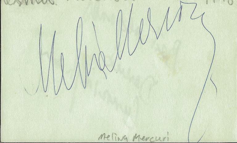 Melina Mercouri Signed Vintage 3x5 Index Card JSA 