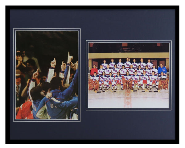 Mike Eruzione Signed Framed 16x20 Photo Set JSA 1980 Miracle on Ice Team USA E