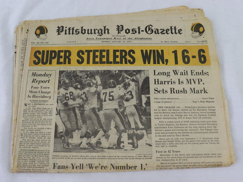 Jan 13 1975 Pittsburgh Post Gazette Newspaper Steelers 1st Super Bowl Win IX