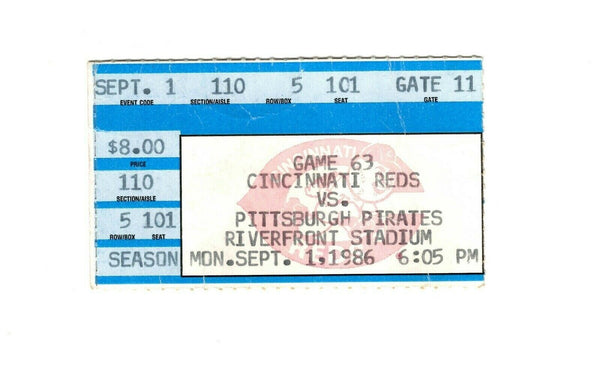 Sep 1 1986 Cincinnati Reds vs Pittsburgh Pirates Ticket Barry Bonds Rookie Gm 82