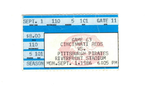 Sep 1 1986 Cincinnati Reds vs Pittsburgh Pirates Ticket Barry Bonds Rookie Gm 82