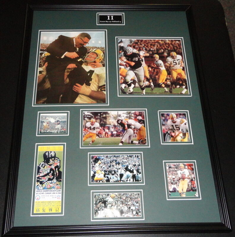 Super Bowl II Framed 18x24 Repro Ticket & Photo Collage Packers vs Raiders