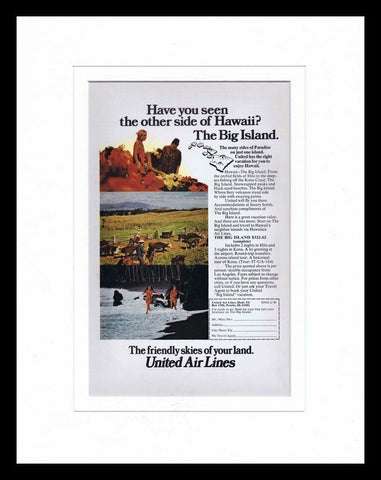 ORIGINAL Vintage 1974 United Airlines / Hawaii 11x14 Framed Advertisement