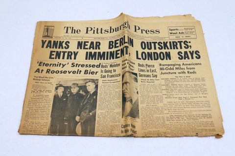 Vintage Apr 15 1945 WWII Pittsburgh Press Newspaper Death of FDR