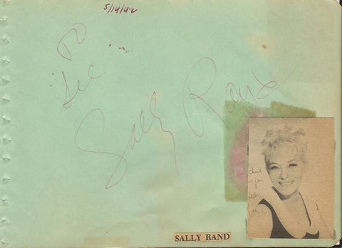 Sally Rand Signed Vintage Album Page w/ Jane Withers Lip Print JSA