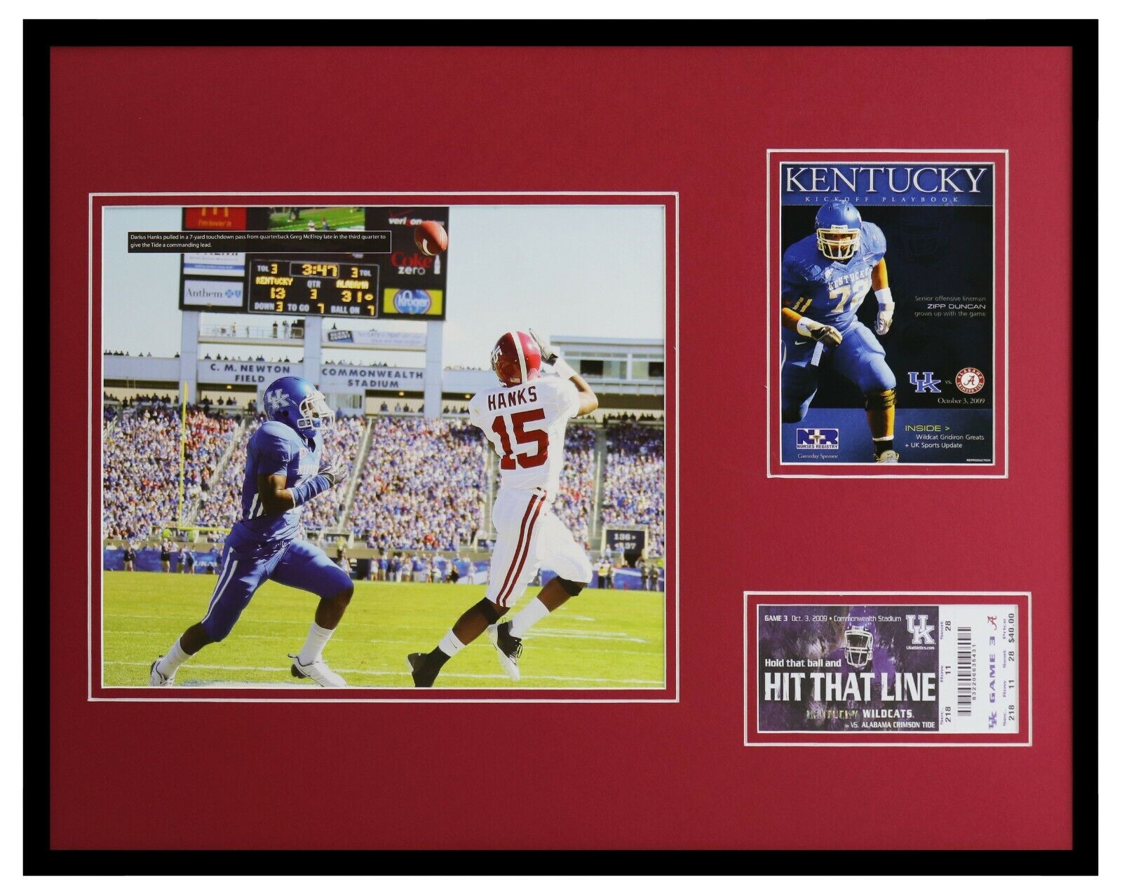 2009 Alabama vs Kentucky Framed 16x20 Photo & Repro Ticket & Program Cover Set