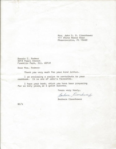 Barbara Eisenhower Signed 1973 Typed Letter & Gazpacho Recipe