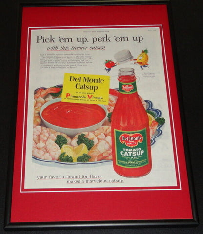 1953 Del Monte Catsup Framed ORIGINAL 12x18 Vintage Advertisement Display